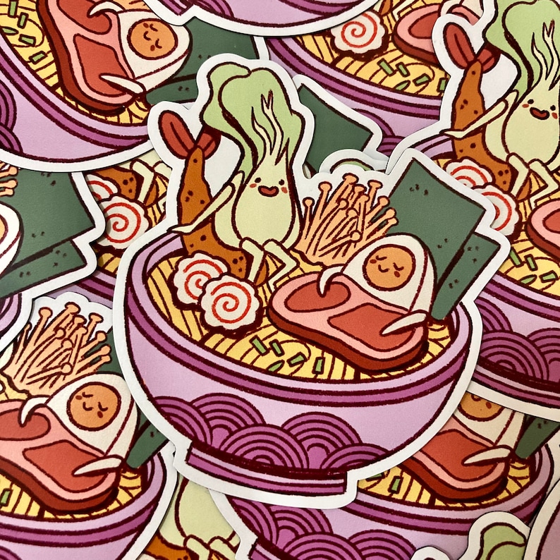 Cute Ramen Pattern Cute Happy Ramen Magnet | Ramen Soup Refrigerator Decal | Cute Foodie ...