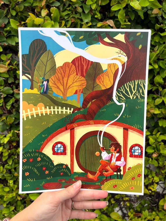 The Hobbit Art Print | Bilbo Baggins Hobbiton Shire Illustration | 8 1/2 x 11 Art Print with Satin Finish