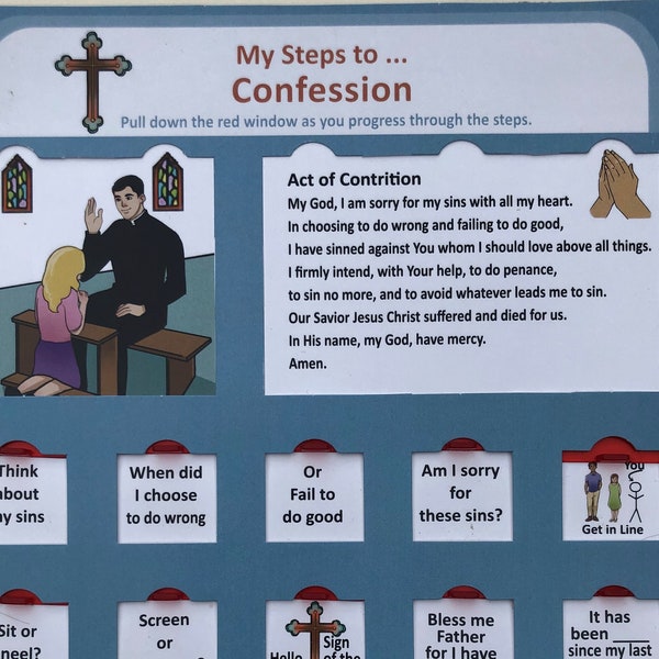 My Steps to Confession, with Examination of Conscience and Act of Contrition and red slider windows