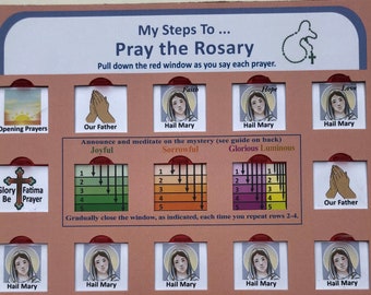 My Guide to Pray the Rosary, pull-down red window sliders, rosary popper, rosary holder, rosary poster, how to pray the rosary, rosary toys 