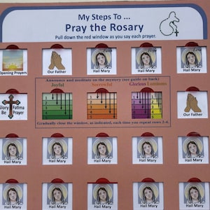 My Guide to Pray the Rosary, pull-down red window sliders, rosary popper, rosary holder, rosary poster, how to pray the rosary, rosary toys 
