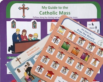 Pack of 3: Mass Guide, Rosary, and Confession, mass bag, mass set, kids quiet bag at church, kids guide to mass, prayer, confession, toddler