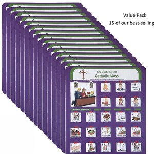 Set for Class or Church-15 quantity. Choose from Word Mass, Hello Jesus, Rosary, Confession. Catholic gifts for kids, Easter gifts for kids