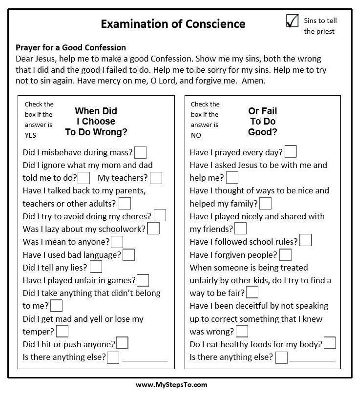 Examination of Conscience for Kids to use before confession. Etsy
