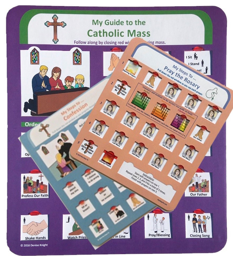 Pack of 3: Mass Guide, Rosary, and Confession, mass bag, mass set, kids quiet bag at church, kids guide to mass, prayer, confession, toddler image 1