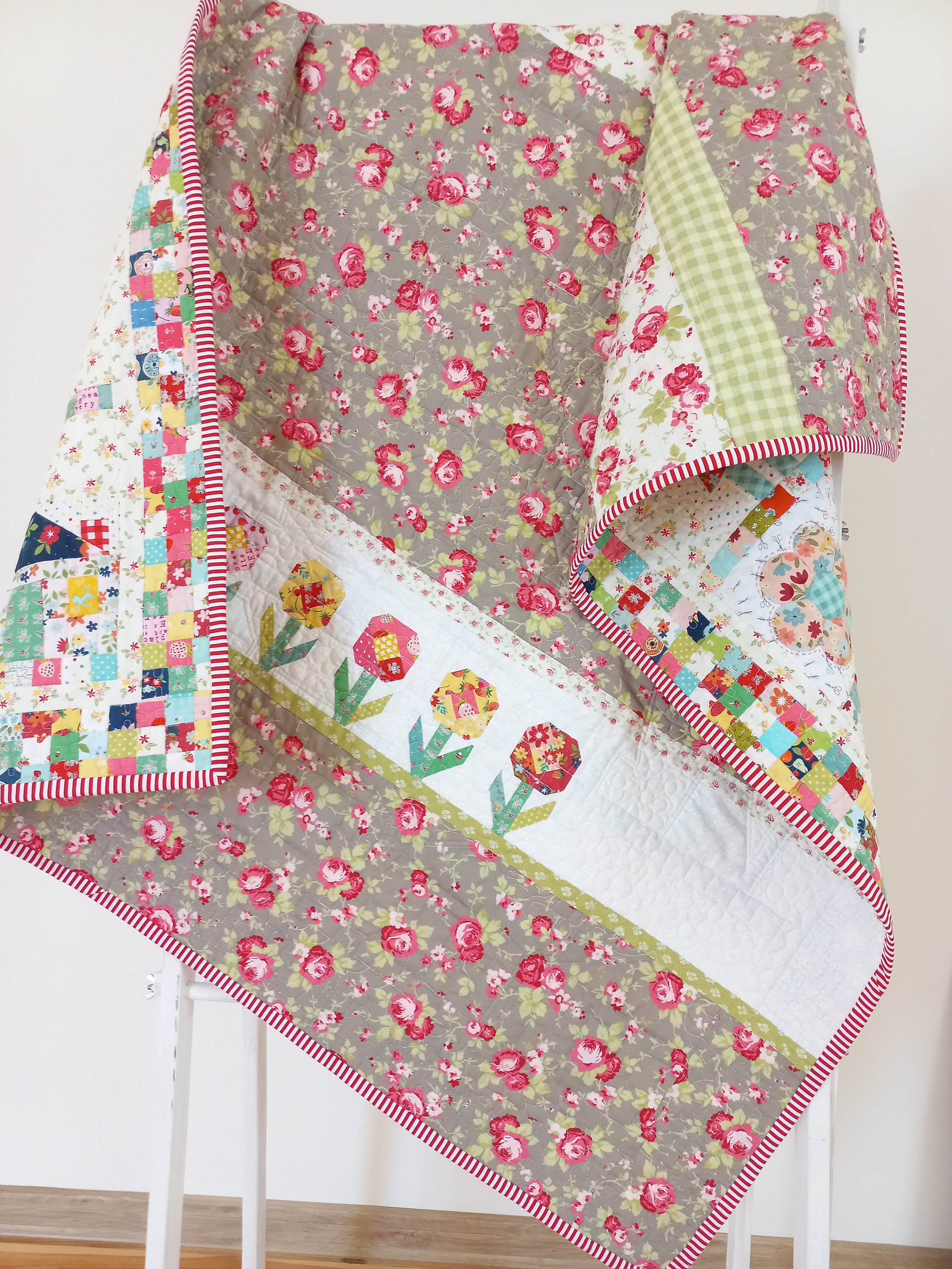 Baby Girl Quilt Flower Handmade Baby Quilt Modern Baby Etsy