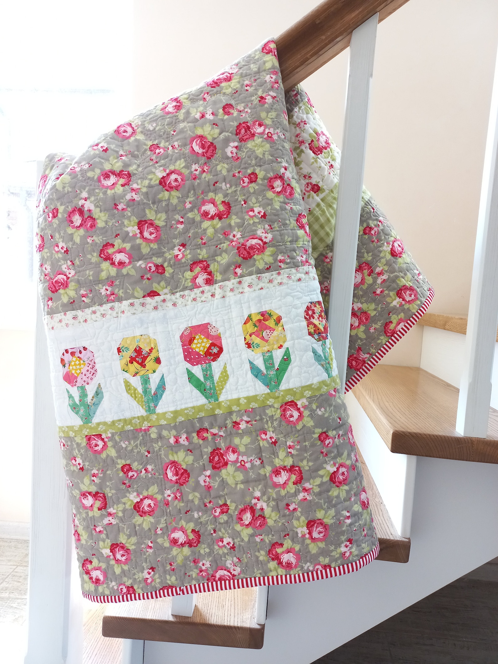 Baby Girl Quilt Flower Handmade Baby Quilt Modern Baby Etsy