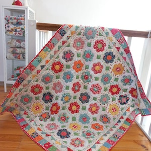 Handmade Flower Patchwork Quilt, Grandma's Garden Design, 49x55
