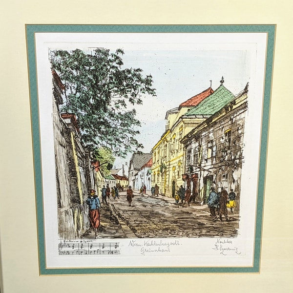 Henry Goering Vintage Etching with Beethoven Music Notes