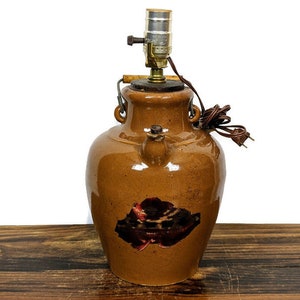 Antique Japanese Ginger & Vinegar Crock Jar Table Lamp