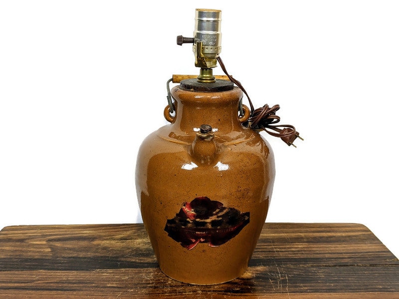 Antique Japanese Ginger & Vinegar Crock Jar Table Lamp