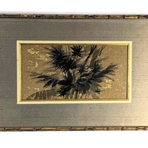 Ichida Japanese Brush Bamboo Painting in a Bamboo Frame