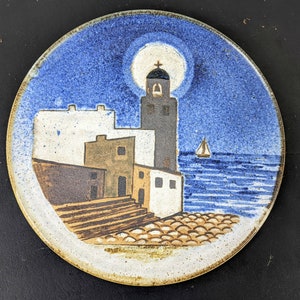 Little Church by the Sea Vintage 1978 Placa de cargador de gres firmada por Artist Plus NE Chop Mark