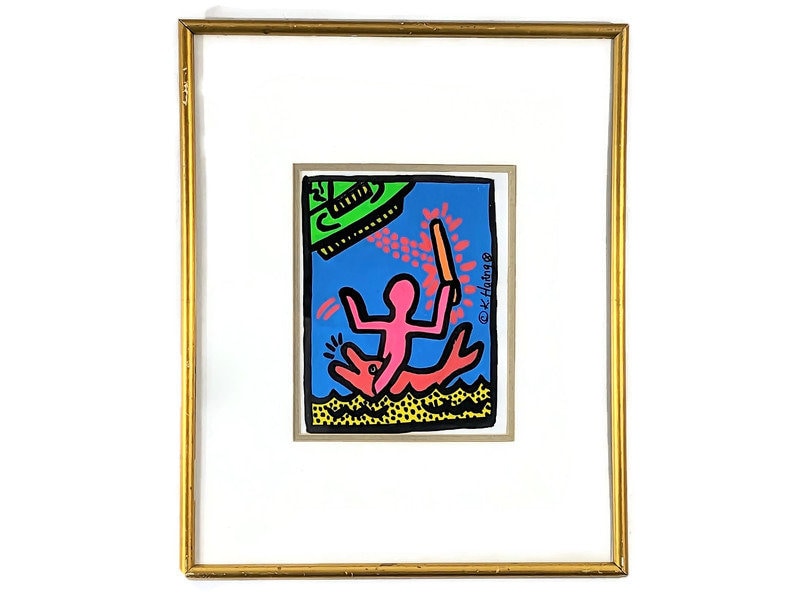 Keith Haring、No.100、希少画集画、新品額装付、状態良好 Keith Haring, Growing (Plate 3), from the Growing Portfolio, 1988