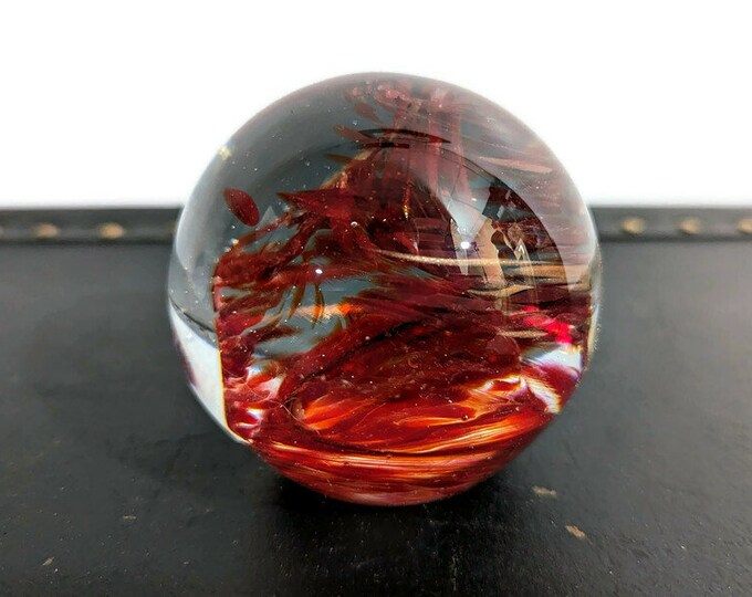 Vintage Art Glass Paperweight Orb With Red & Gold Swirls Signed 1999 Etsy