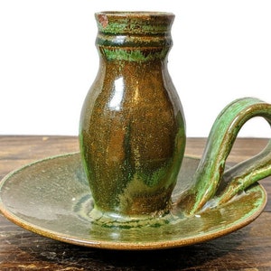 AC Cole Vintage Frog Skin Green Studio Pottery Candle Holder