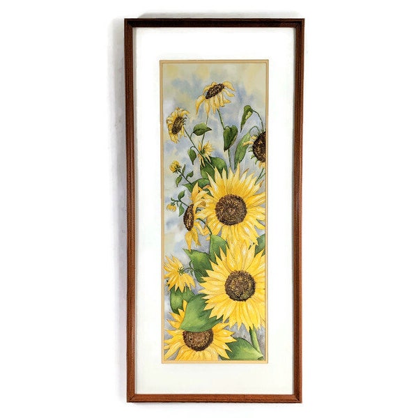 Constance Adams Framed Watercolor Painting of Sunflowers