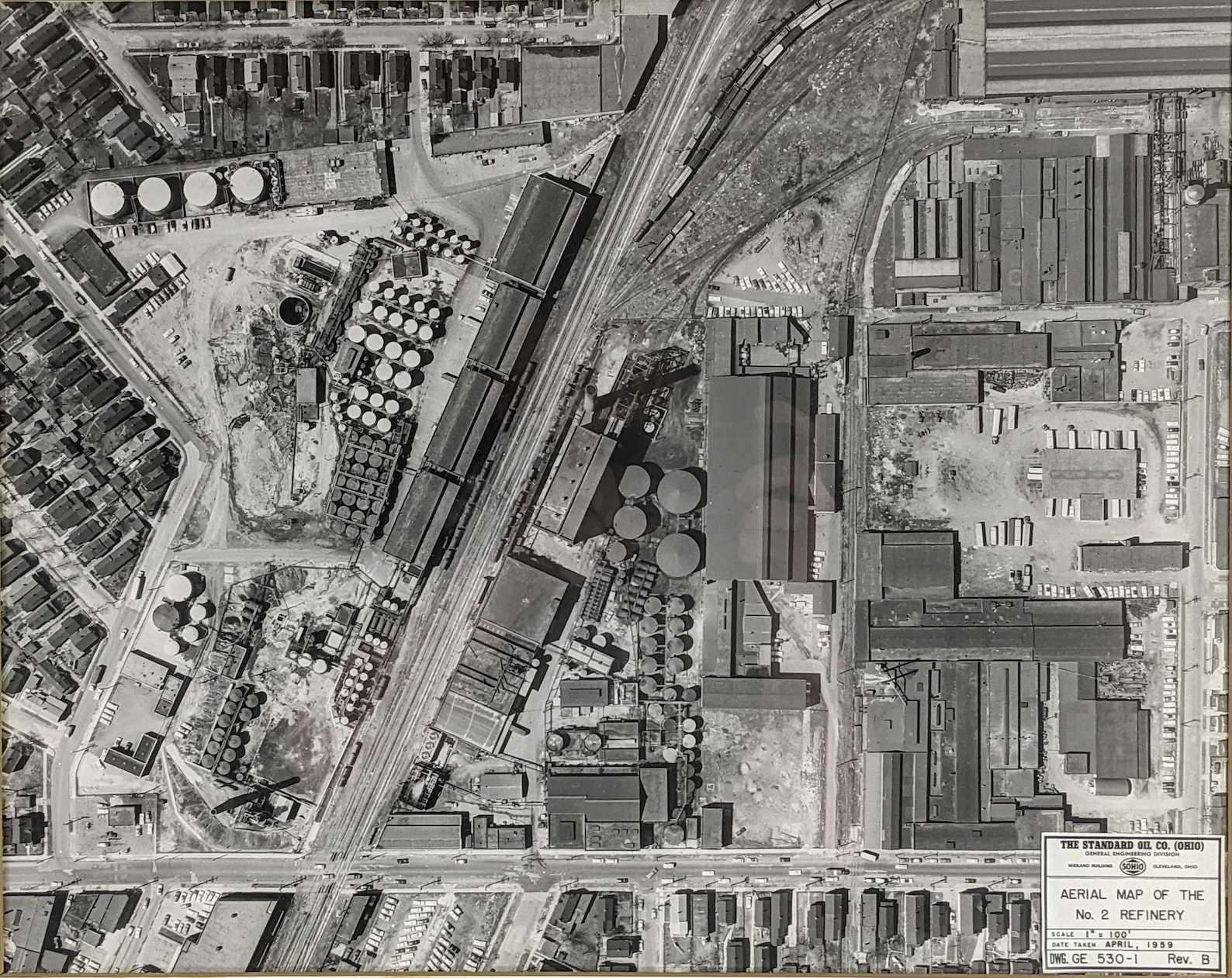 1959 Aerial Photograph of Standard Oil Refinery No. 2 Cleveland, Ohio