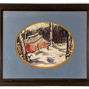 Ashton Vintage Original Framed Pen & Watercolor Painting