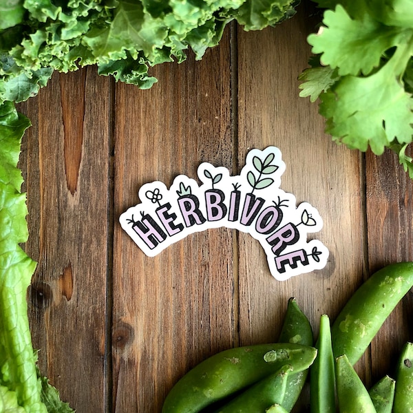 Herbivore Vinyl Sticker / White or Holographic / Vegan / Laptop Sticker / Vinyl Decal / Plant Eater / Plant Based