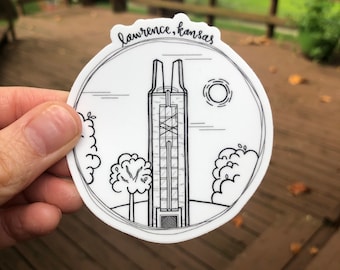 Lawrence Kansas Vinyl Sticker: Allen Fieldhouse, Chi Omega Fountain