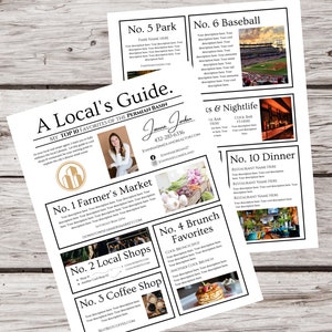 Modèle de guide local de l'immobilier, guide de bienvenue, dépliant du guide de la ville, bulletin d'information de la communauté, marketing immobilier, personnalisation, toile, imprimable