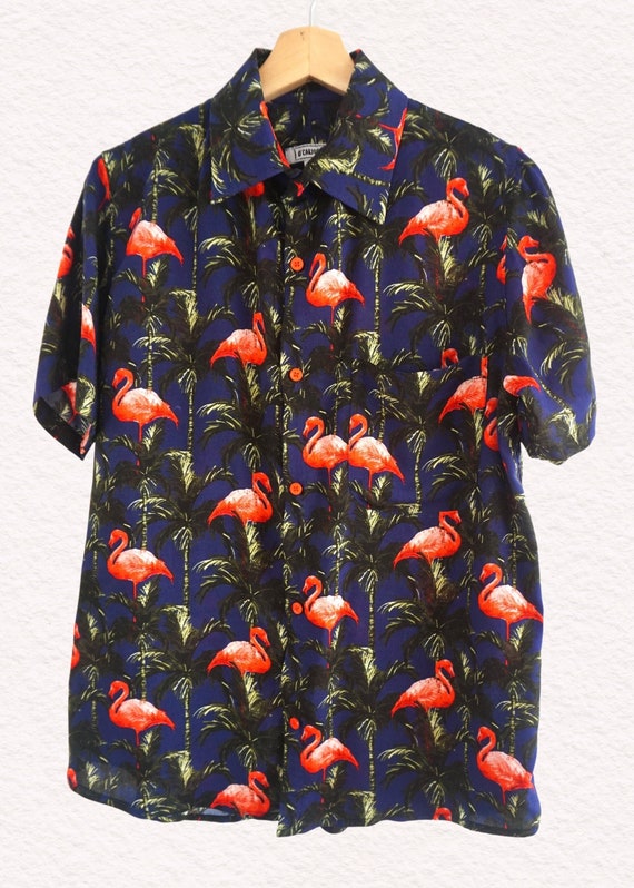 O'carioca Flamingos Short Sleeve Button up Shirt With a | Etsy