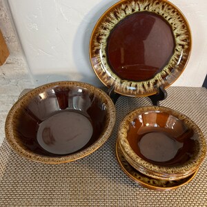 Vintage Drip Glaze Brown Pottery- 8 Pieces