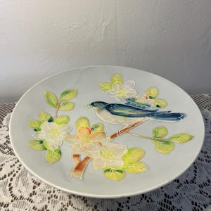 Vintage Lipper & Mann Hand Painted Bird Porcelain Pedestal Plate