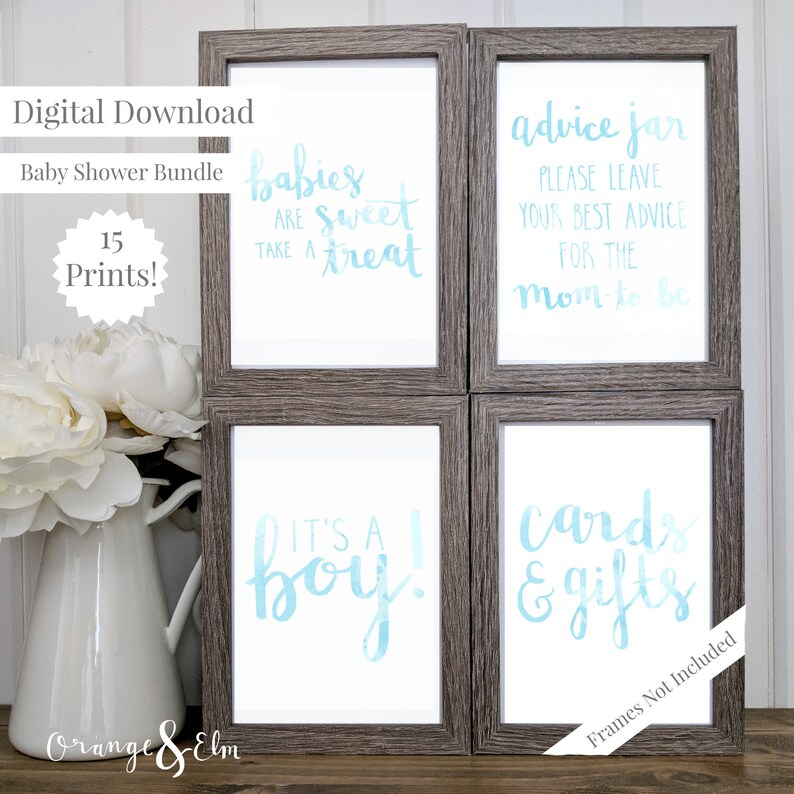 Baby Shower Handlettered Digital Prints Bundle Blue Boy Etsy