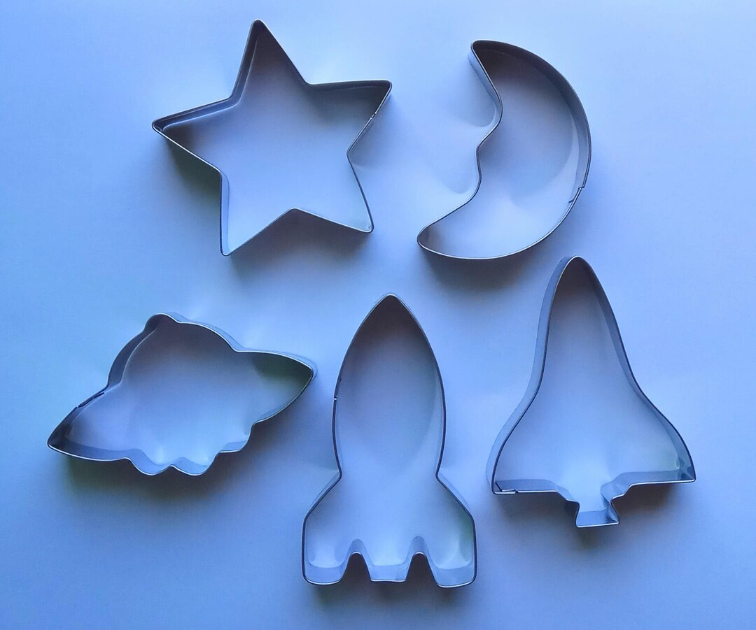 Space Theme Cookie Cutter Rocket Shuttle Starship Moon Star Fondant Biscuit Baking Mold Set Etsy