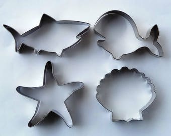 Ocean Creature Cookie Cutter Whalw Shark Starfish Shell Fondant Pastry Biscuit Stainless Steel Baking Mold Set