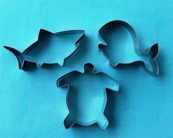 Ensemble d'emporte-pièces en forme de tortue de mer et de requin-baleine, moule en acier inoxydable pour pâtisserie fondant