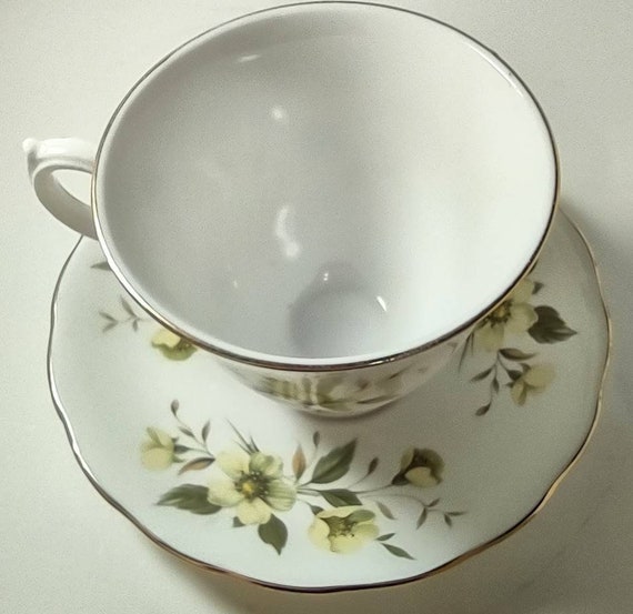 Vintage Royal Vale Yellow and Green Floral Tea Cup and Saucer Duo