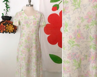 70s Vintage Handmade Floral Maxi Hippie Dress - 70s Floral Hippie Dress - Vintage 1970s Floral Maxi Dress