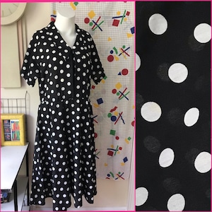 80s Black and White 50&#39;s Style Hoop Shirt Sailor Collar Dress Size 10 Petite - 80s does 50s