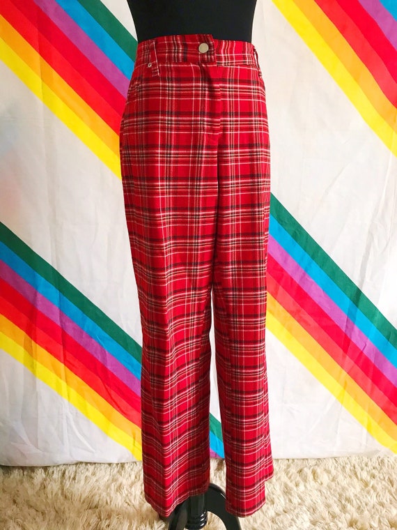 90s 2000s Y2K Red Plaid Pants Size 7 Vintage Red … - image 3