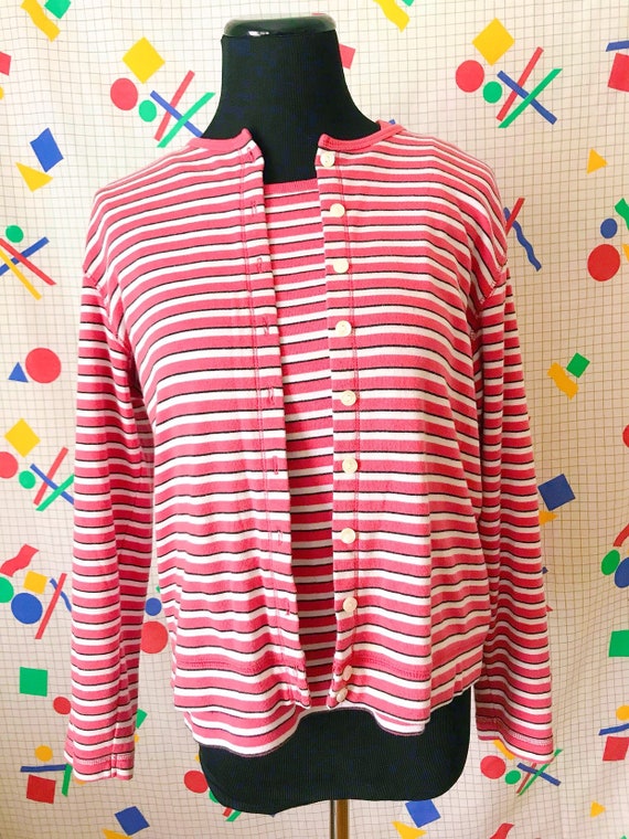 90s Vintage Pink Striped Tank and Cardigan - 80s … - image 2