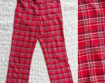 90s 2000s Y2K Red Plaid Pants Size 7 Vintage Red Plaid Flared Pants