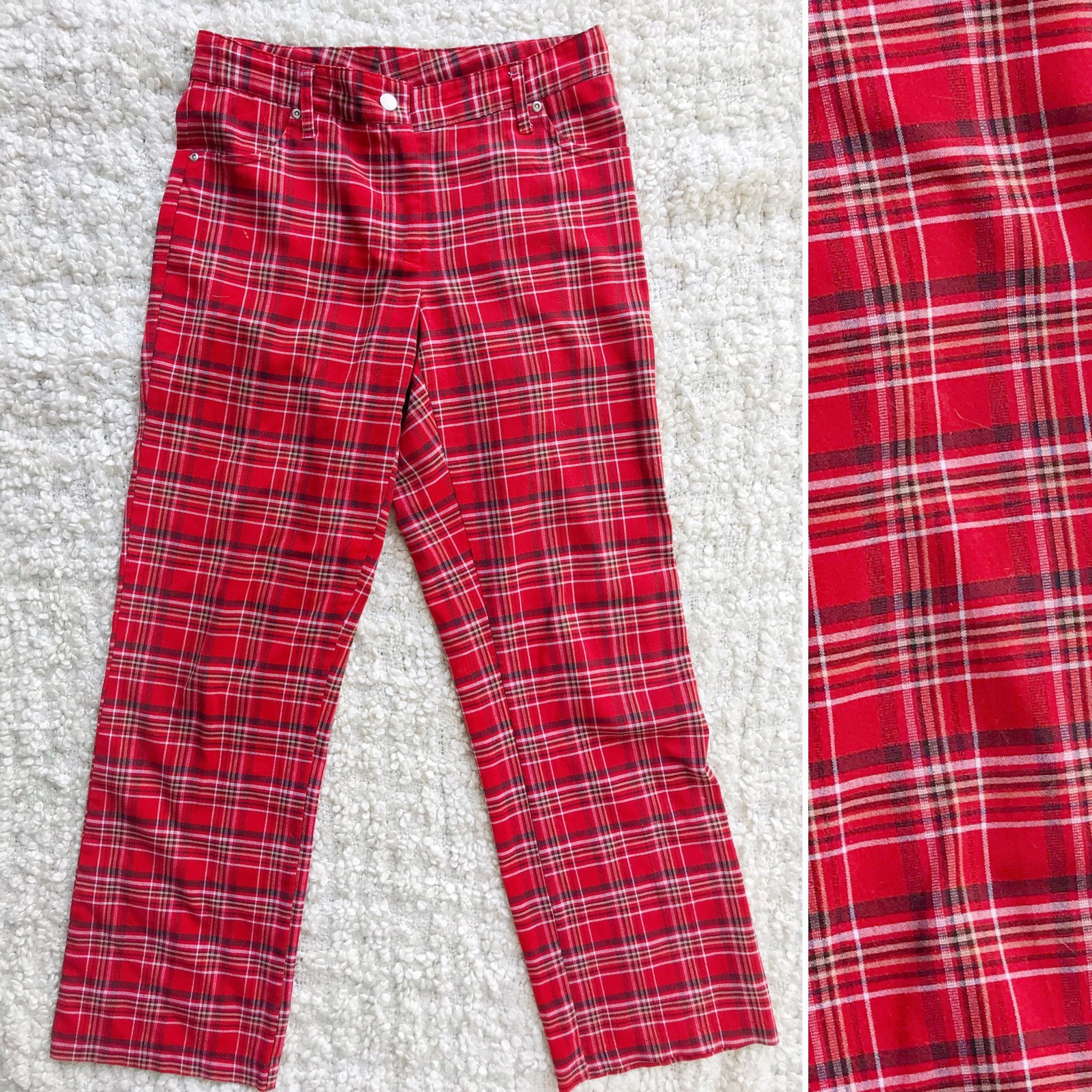 90s 2000s Y2K Red Plaid Pants Size 7 Vintage Red Plaid Flared - Etsy UK