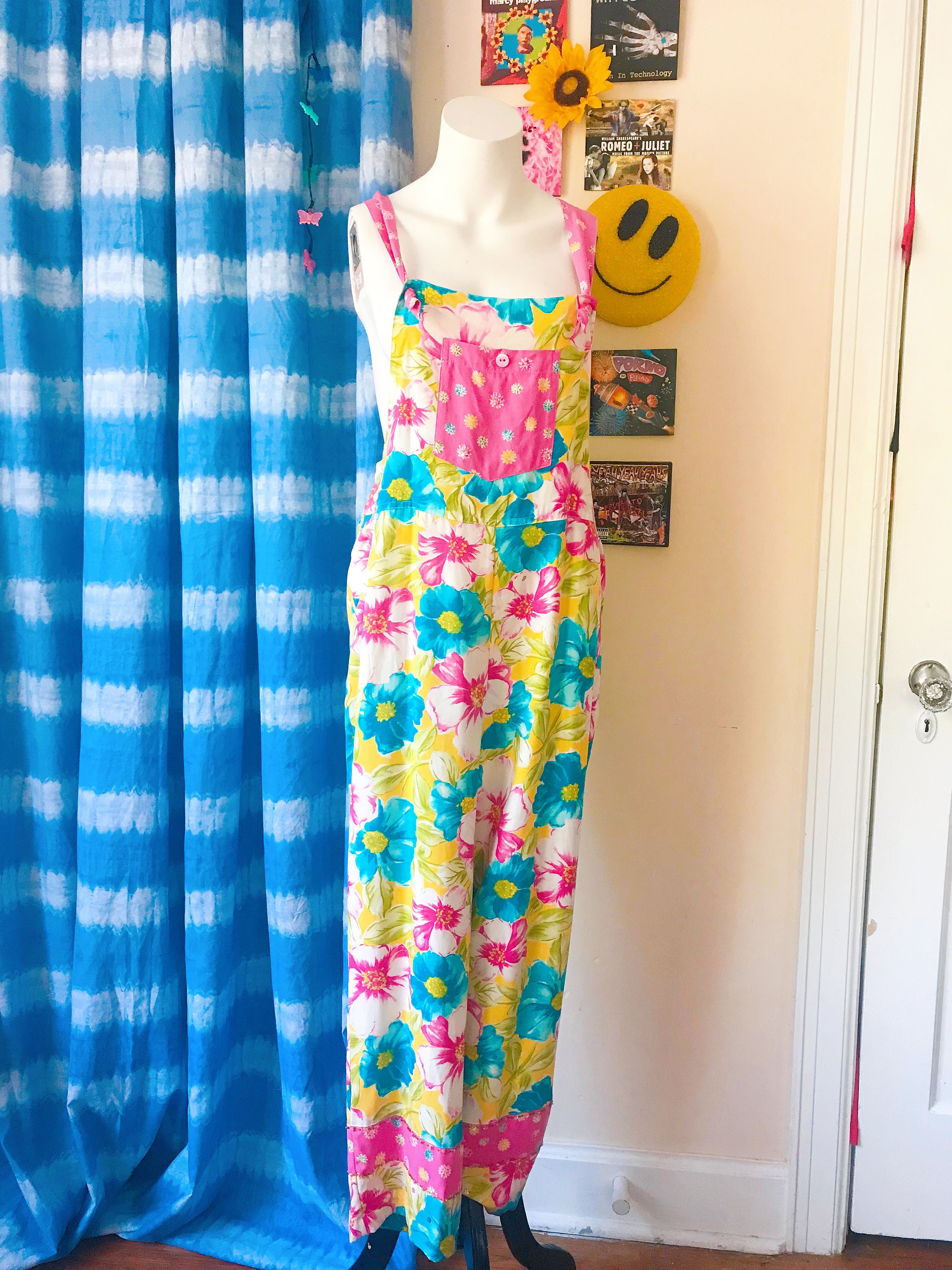 90s Floral Overalls - Etsy