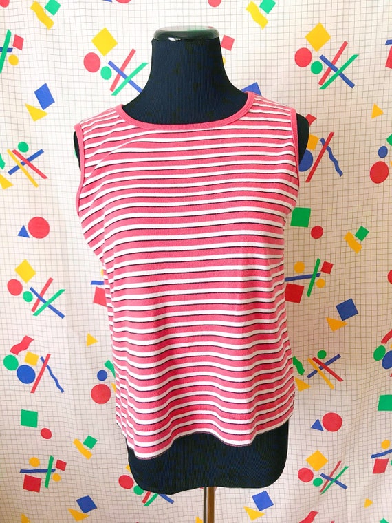 90s Vintage Pink Striped Tank and Cardigan - 80s … - image 3