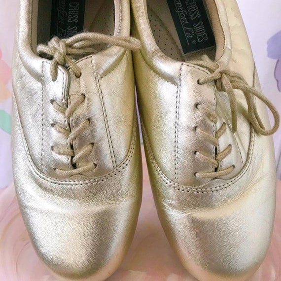 80s Gold Aerobics Oxford Lace Up Sneakers Sz 7.5 W - image 2