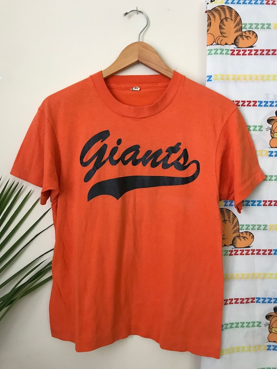 80s Vintage Orange Cotton GIANTS Sports T-Shirt - 