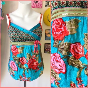 Y2k 2000s Crushed Velvet Boho Two Toned Tank Top by Mary Kate and Ashley Sz SM - Vintage y2k Tank Top