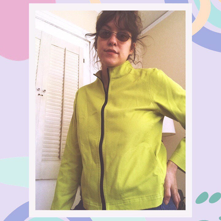 90s Y2K Lime Green Cropped Day Jacket With Black Plastic