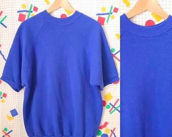80s Vintage Basic Quarter Length Sweat Shirt - Vintage Cotton Sweat Shirt - Vintage Blue 80s Sweater