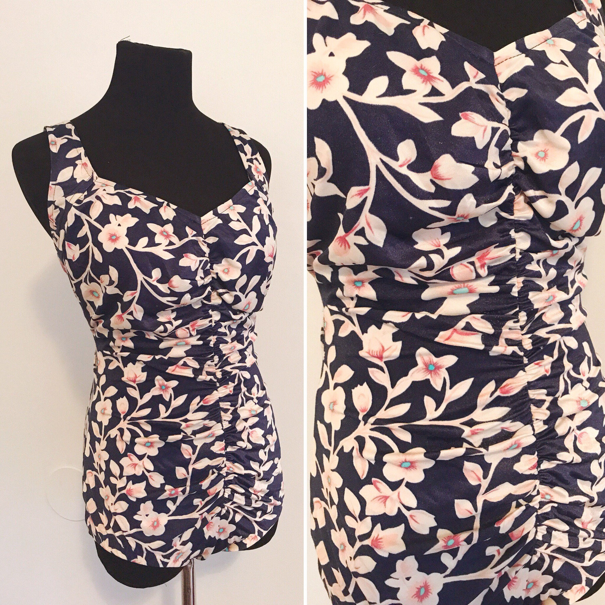 1980s Maxine of Hollywood Floral Vintage Inspired Swim Suit - Vintage Maxine of Hollywood One Piece Bathing Suit - 1980s Swim Suit.