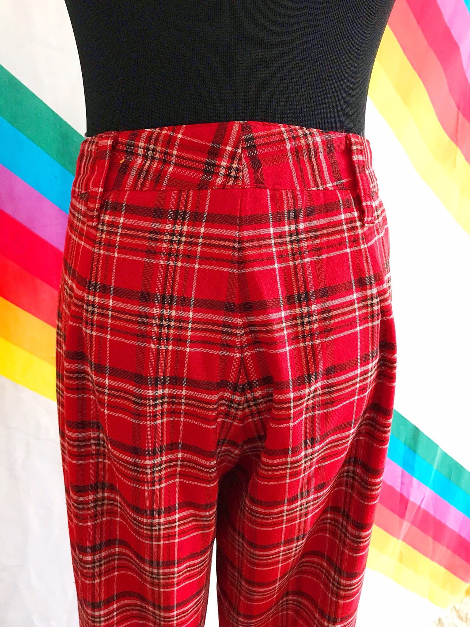 90s 2000s Y2K Red Plaid Pants Size 7 Vintage Red Plaid Flared - Etsy UK
