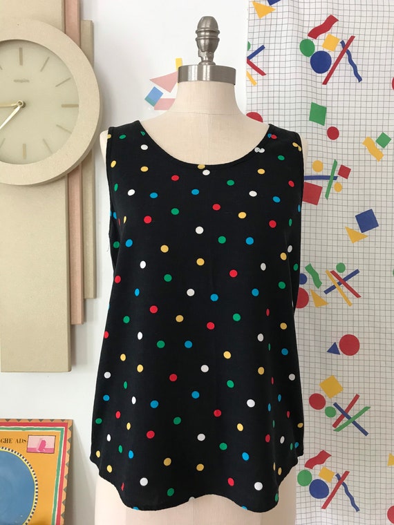 80s Vintage Rainbow Polka Dot Tank Top - 80s Multi